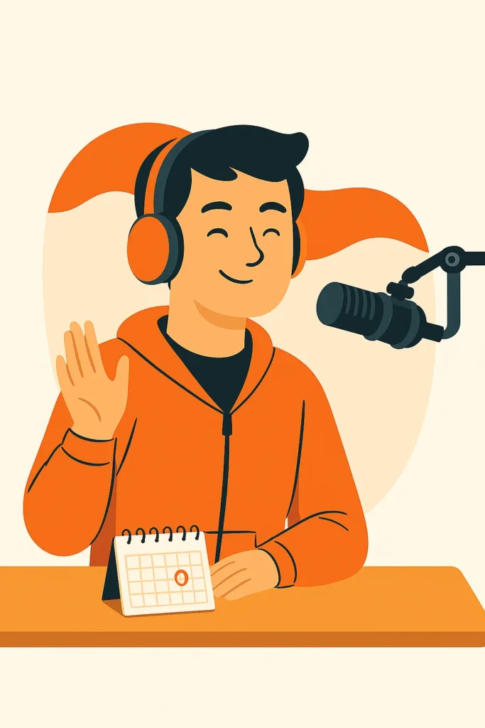 Ilustrasi pendengar radio online memantau jadwal siaran melalui perangkat digital